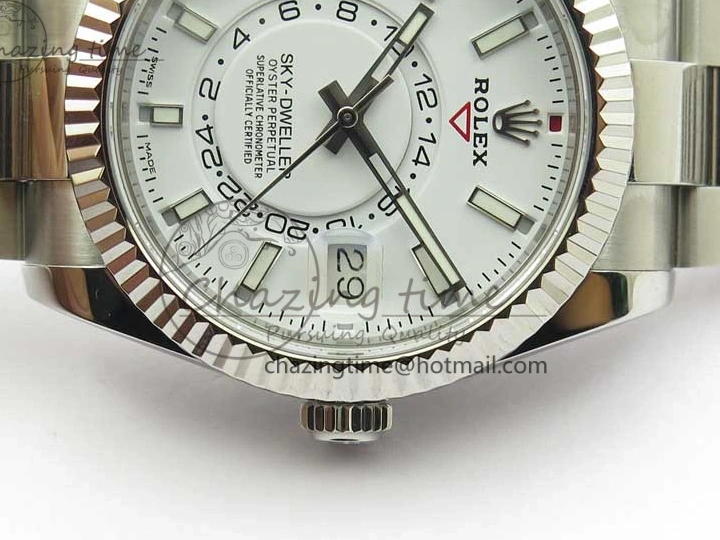 Good Copy Rolex Watches Noob Asian Sky-Dweller Best White SS 1:1 Bracelet 326934 23J Edition to TechFriendly 2880 SS Dial on 0111